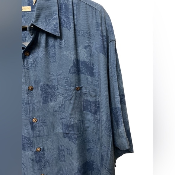 Blue casual short sleeve floral button down shirt - Picture 4 of 4